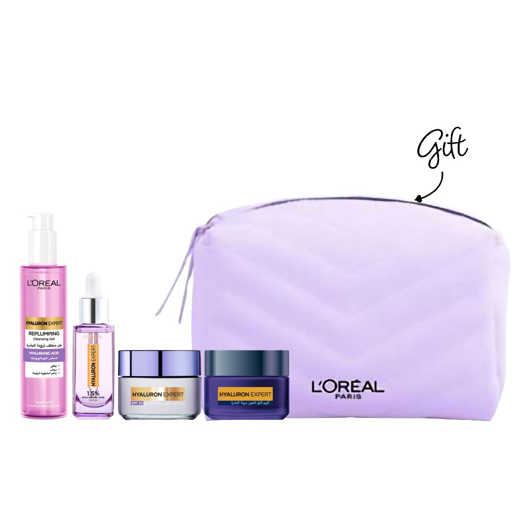 L'Oréal Paris Cannes Festival Skincare Set - Hyaluron Expert Replumping Gel Wash, Hyaluron Expert Day, Night, Serum + Free Gift-1