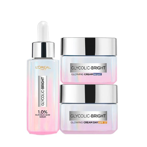 L'Oréal Glycolic Bright X2 Power Set (Serum, Day Cream & Night Cream) – For Brighter skin-1