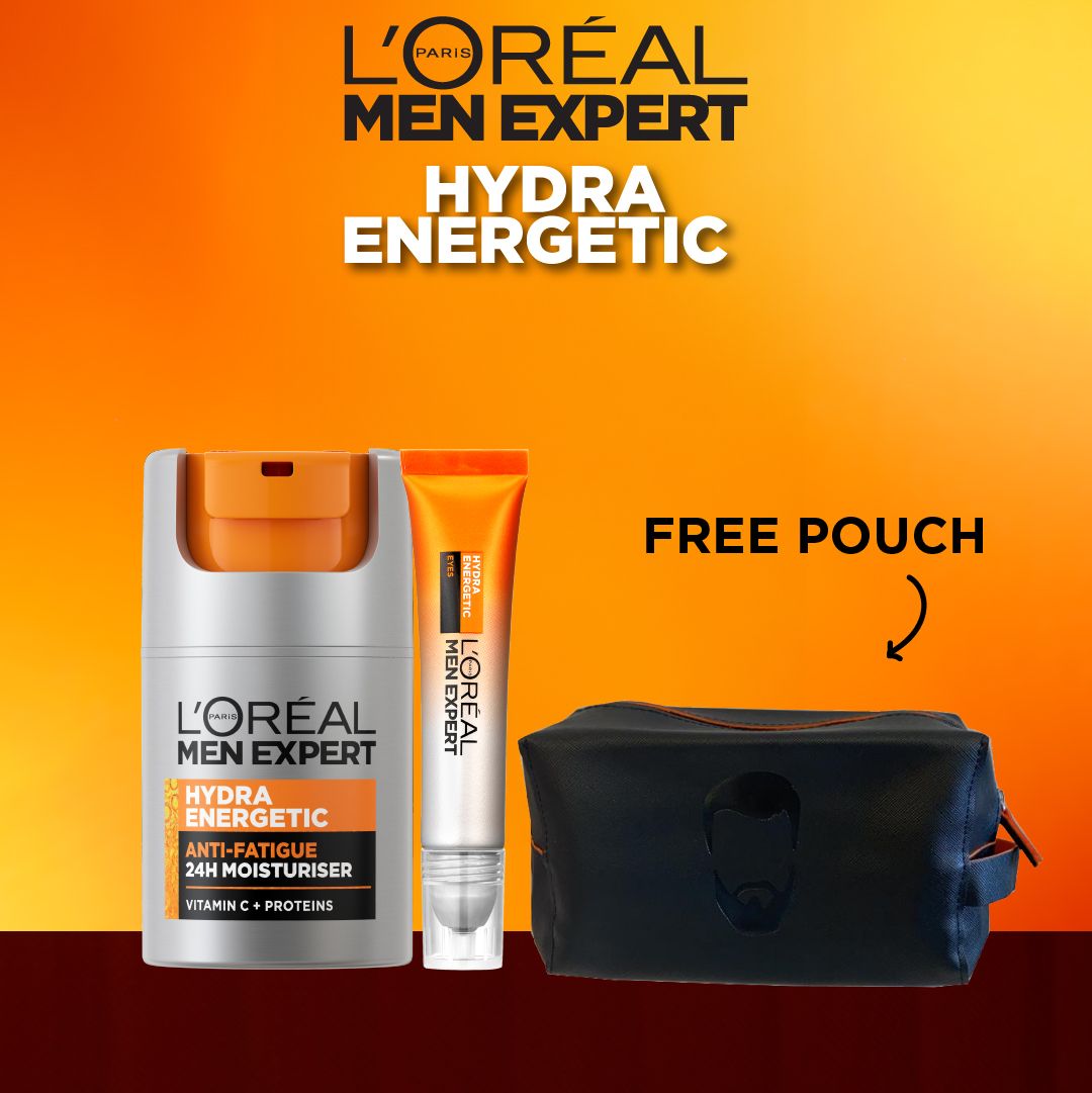 L’Oréal Men Expert Hydra Energetic Anti-Fatigue 24H Moisturizer & Eye Cream Set with Free Pouch-3