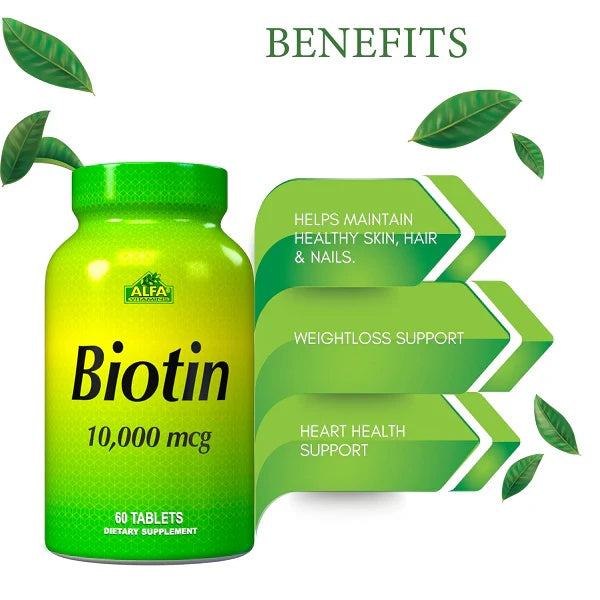 Alfa Biotin 10,000 mcg 60 Tablets – Supports Hair, Skin & Nails-2
