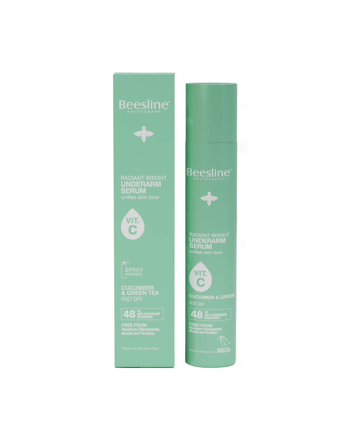 Beesline Radiant Bright Underarm Deodorant  Serum with Vitamin C – 48-Hour Antiperspirant & Skin Brightening Spray, 150ml – Cucumber & Green Tea.-1