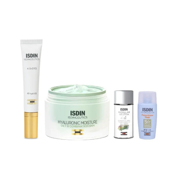 ISDIN Green Routine Set Hyaluronic Moisture Oily and Combination + K-Ox Eyes + FREE Minis And Pouch-4