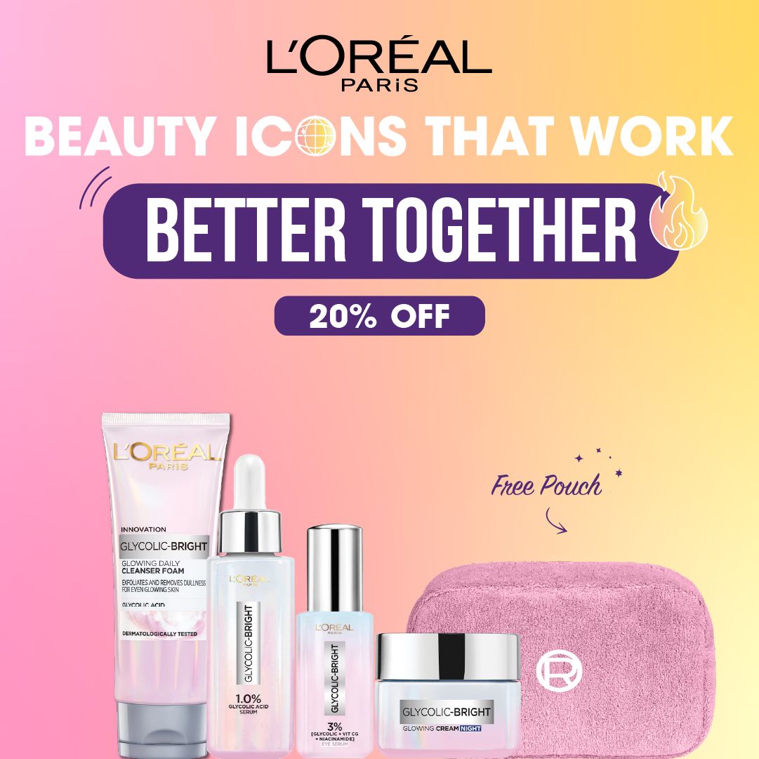 L'Oreal Paris Glycolic Bright Skincare Set with Free Pouch – 20% Off-2