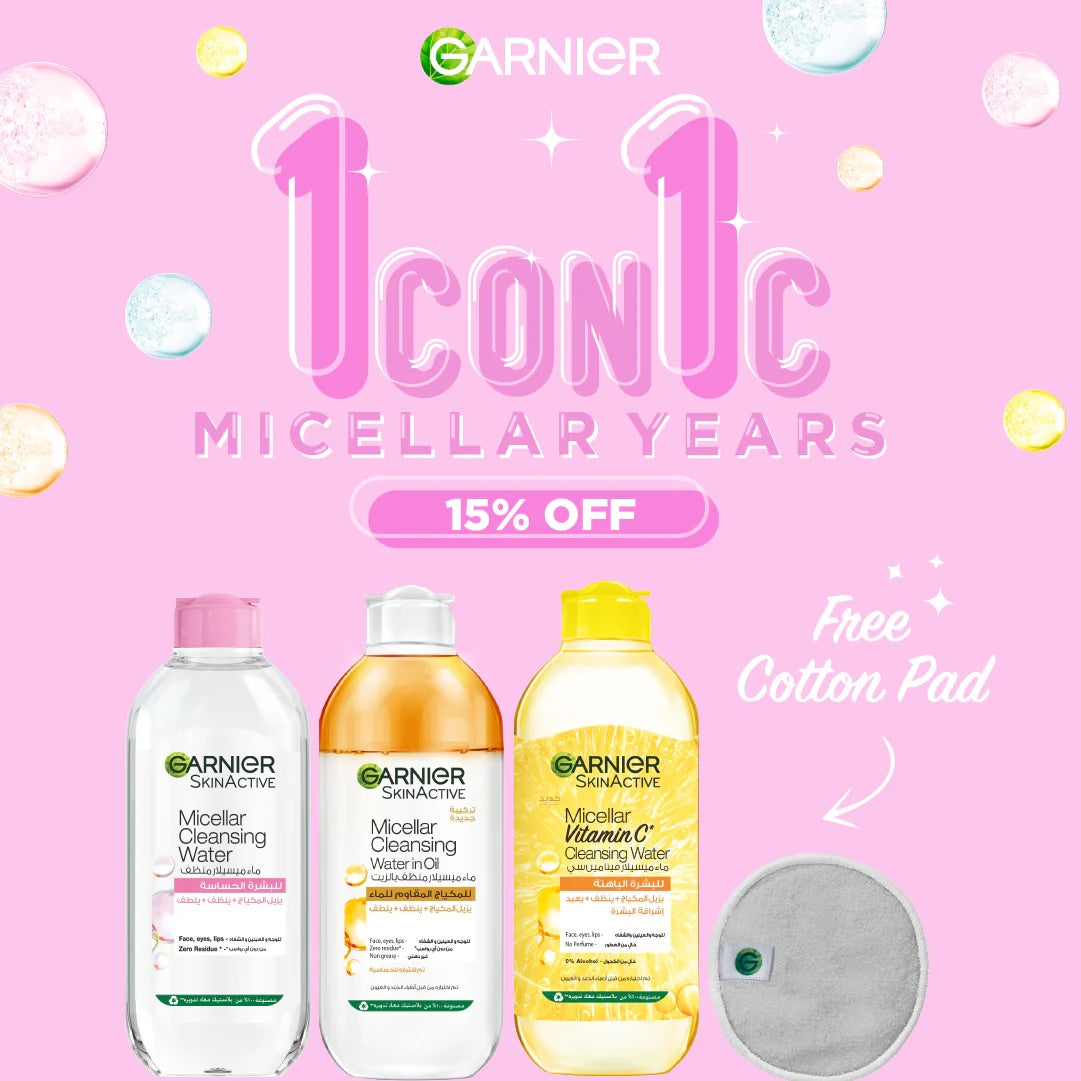 Garnier Micellar Cleansing Water Trio – Vitamin C + Sensitive + Water in Oil – Free Cotton Pad-1