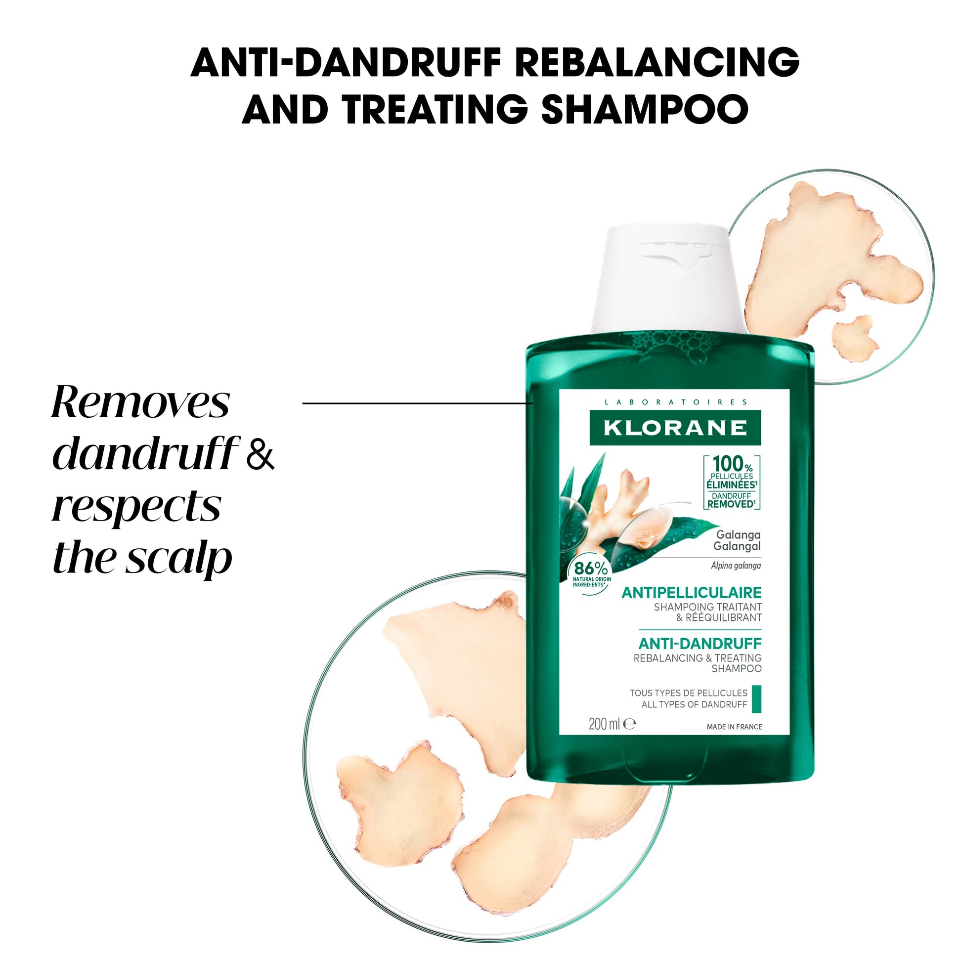 Klorane Anti-Dandruff Treatment and Rebalancing Shampoo with Galangal 200ml-2