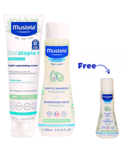 Mustela Stelatopia Lipid Replenishing Cream Anti-Itching, Gentle Shampoo, Frees
