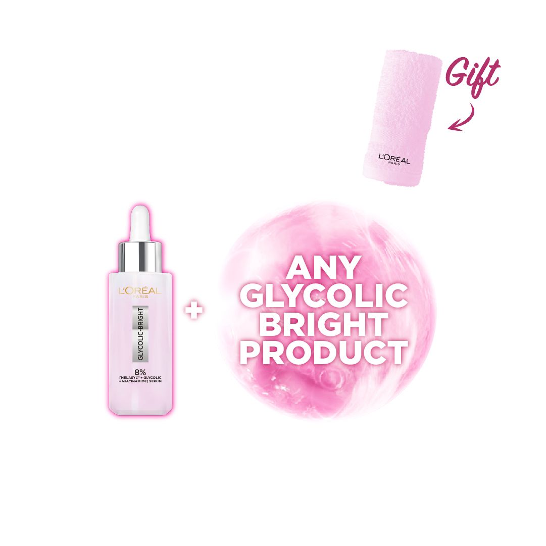L'Oreal Paris Glycolic Bright 8% Face Serum + Any Glycolic Bright Product Get a Free Towel Gift-1