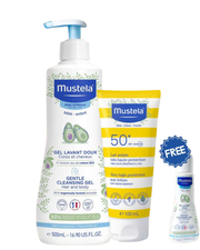 Mustela Gentle Cleansing Gel Hair and Body 500ml + Mustela Sun Protection Milk 100ml + Free 1 Mini Product