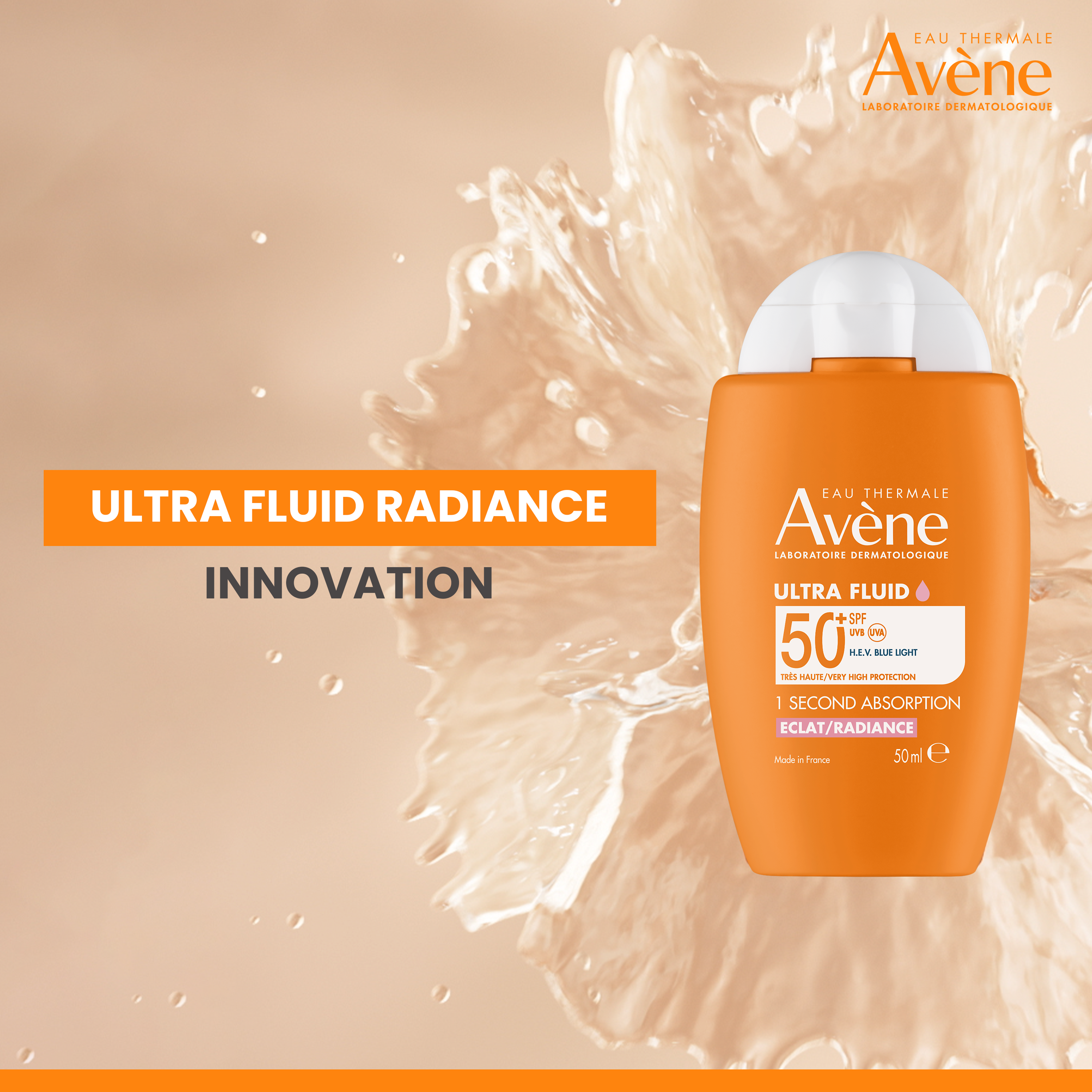Avene Ultra Fluid Eclat Radiance SPF50+ Sunscreen 50ml | Ultra-Light Hydrating Tinted Sunscreen