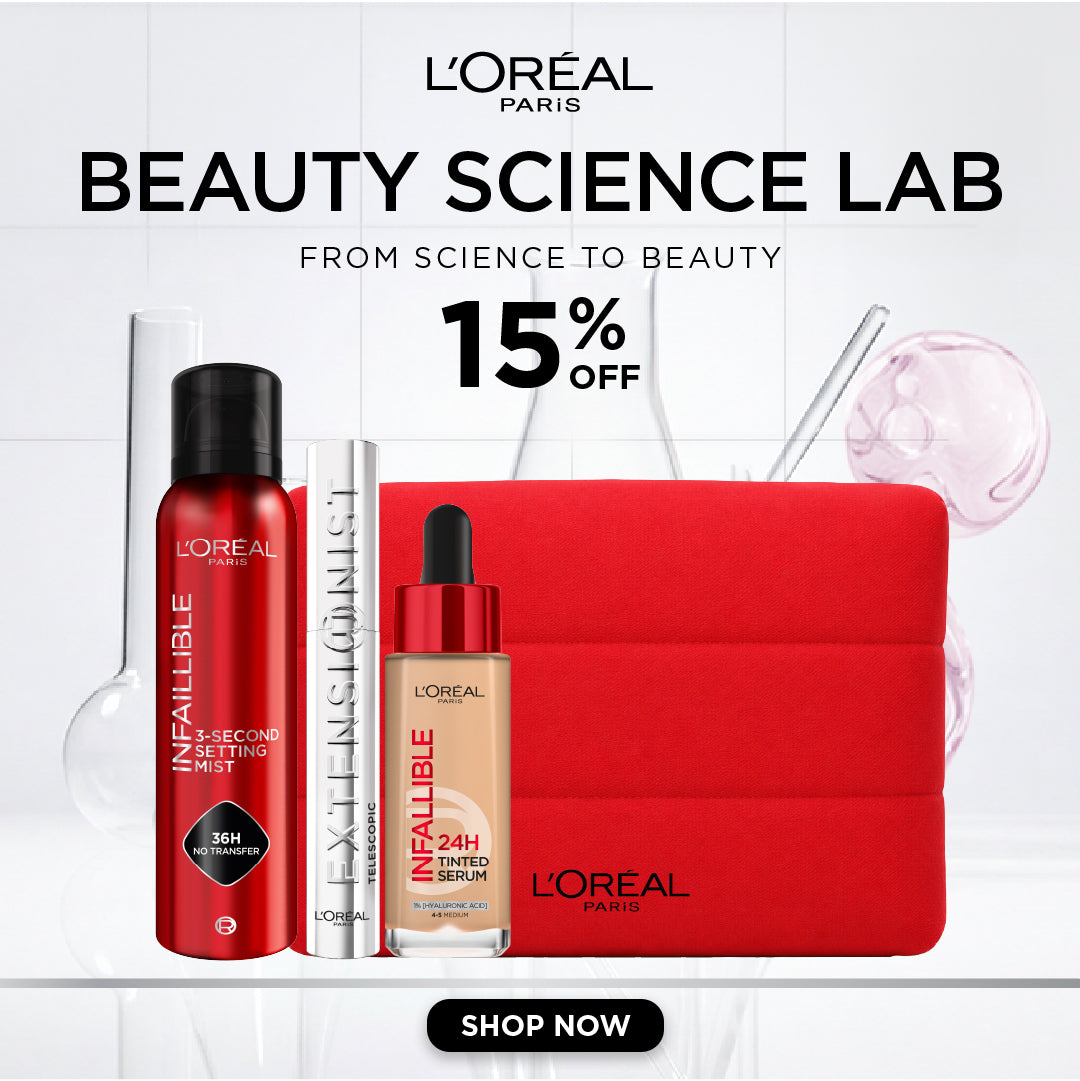 L’Oreal Infallible 3-Second Setting Mist 100ml + L’Oreal Paris Infallible 24H Tinted Serum 30ml + L’Oreal Paris Extreme Lash Sensational Mascara 10ml + Free Travel Pouch Free
