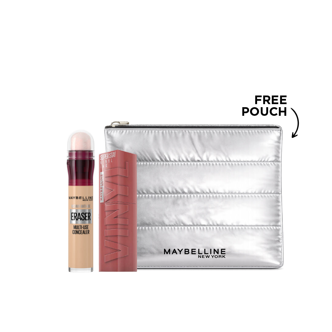 Maybelline Instant Anti-age Eraser Concealer and Maybelline Vinyl Ink Super Stay and Get 20% off and Free Silver Pouch