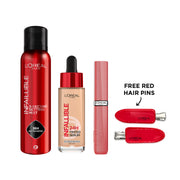 L’Oreal Paris Infallible 3-Second Setting Mist 36H + Infallible 24H Tinted Serum + Infallible 24H Lip Tint + Free Red Hair Pins – 25% Off