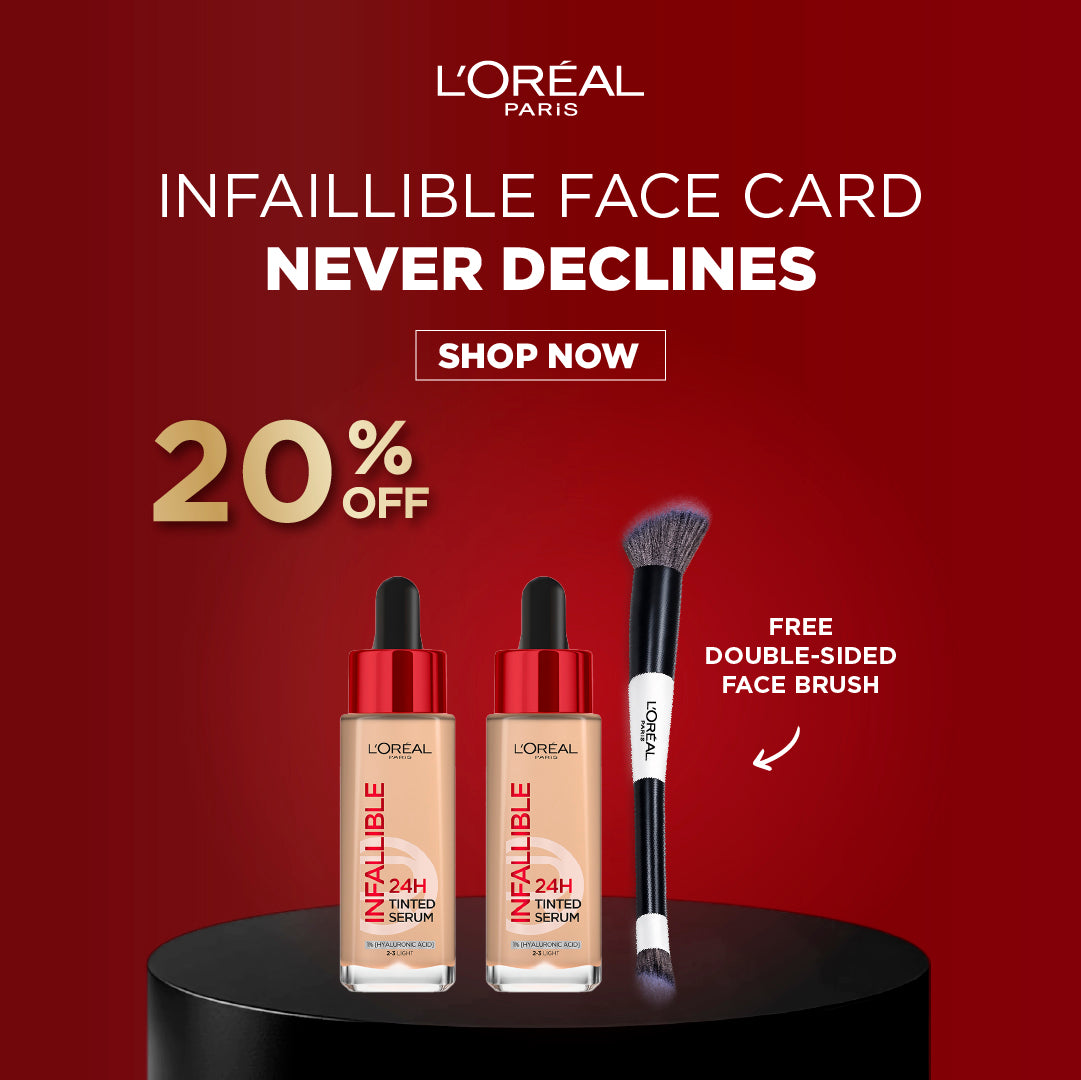L’Oreal Infallible 24H Tinted Serum Duo + Free Double-Sided Face Brush – 20% Off