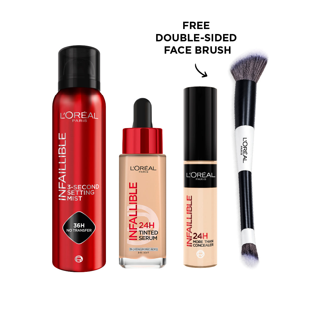 L’Oreal Paris Infallible 24H Tinted Serum + More Than Concealer + 3-Second Setting Mist + Free Double-Sided Face Brush