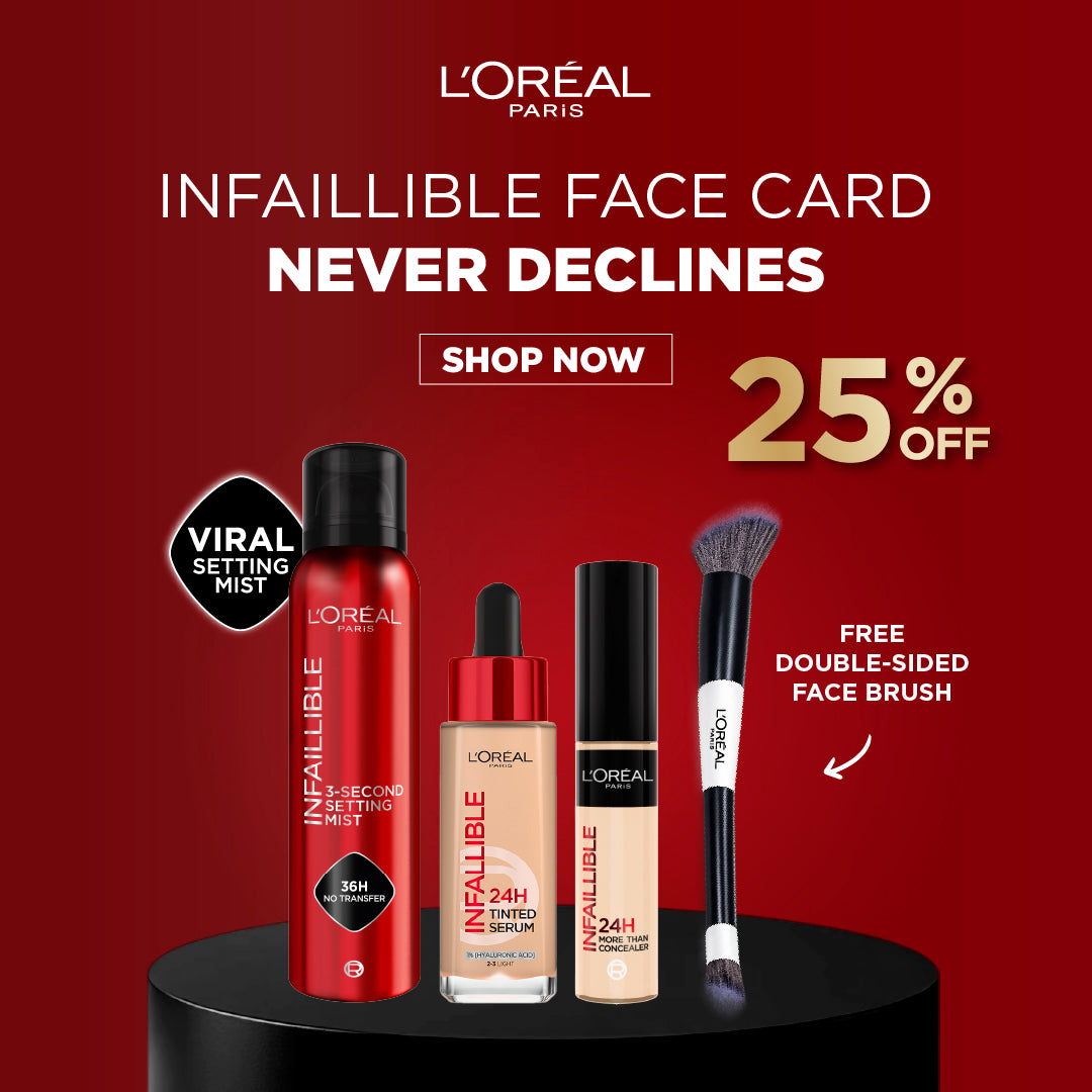 L’Oreal Paris Infallible 24H Tinted Serum + More Than Concealer + 3-Second Setting Mist + Free Double-Sided Face Brush