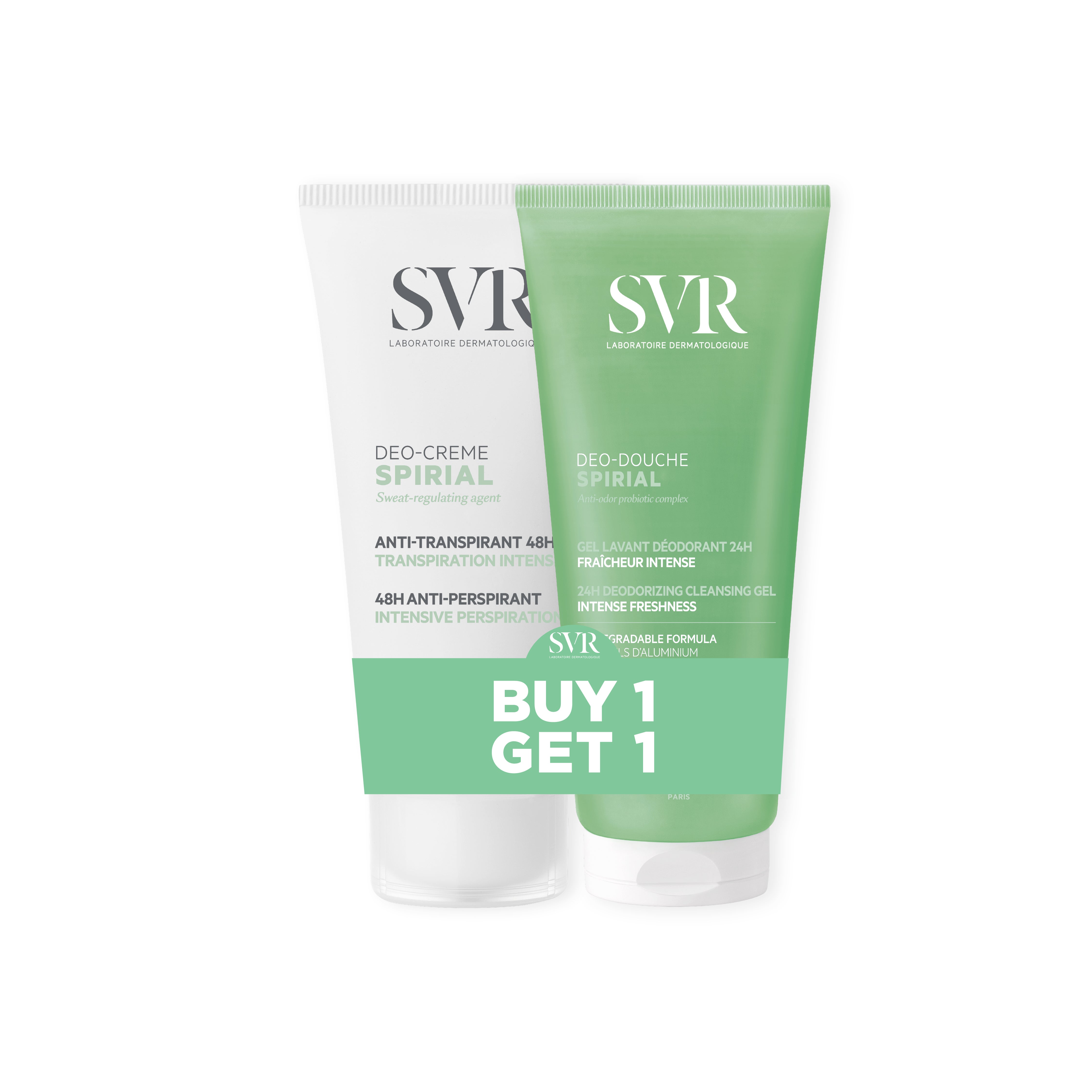 SVR Spirial Deo-Creme 48H Anti-Perspirant + SVR Spirial Deo-Douche 24H Deodorizing Cleansing Gel – Buy 1 Get 1 Set