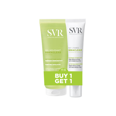 SVR Sebiaclear Mat + Pores Mattifying Moisturiser + SVR Sebiaclear Gel Moussant Cleanser – Buy 1 Get 1 Set
