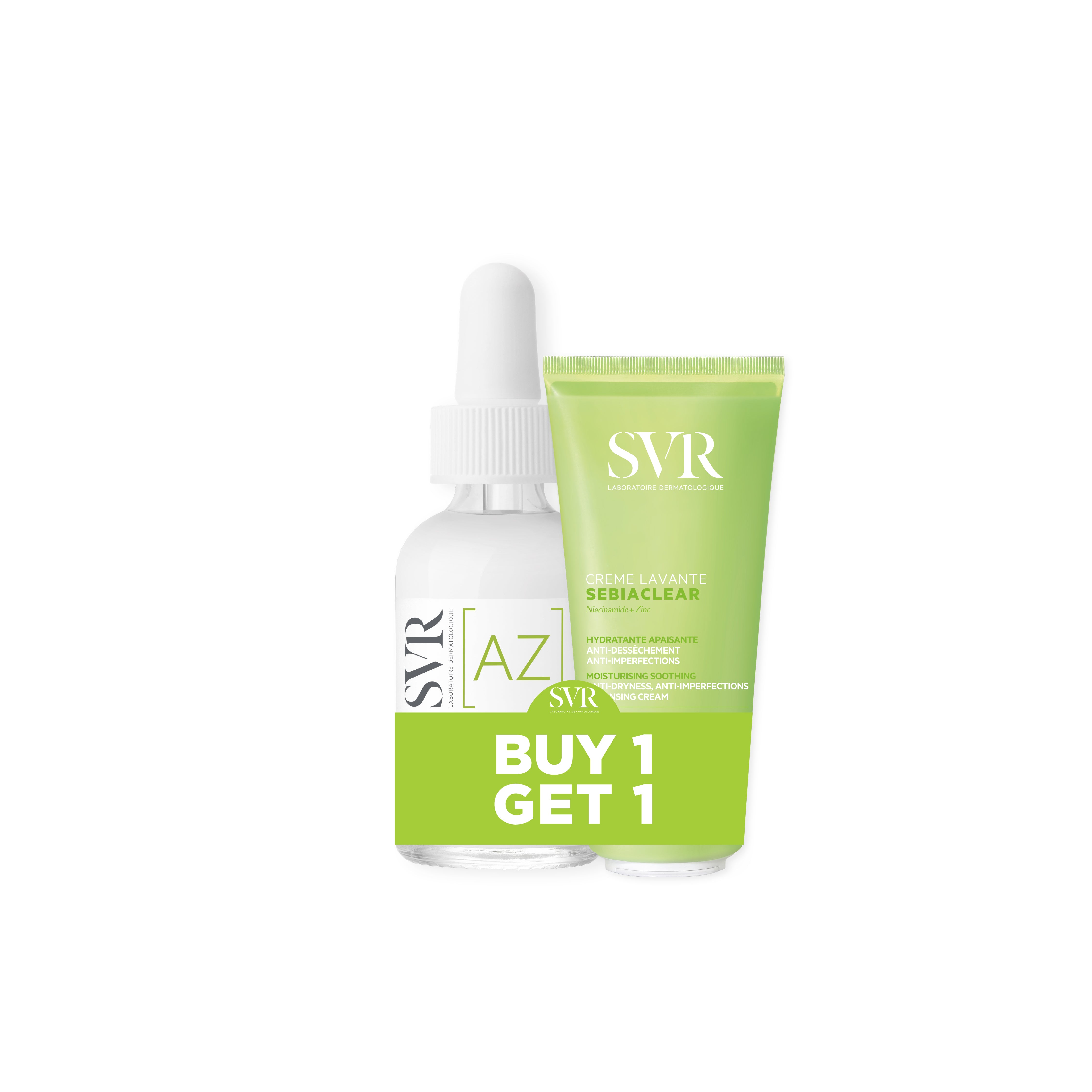 SVR Sebiaclear Ampoule AZ Serum 30ml + SVR Sebiaclear Moisturising Soothing Cleansing Cream 40ml – Buy 1 Get 1 Free Set